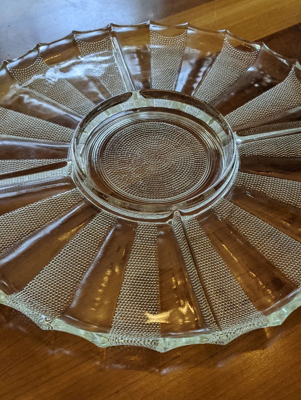 Vintage JEANETTE GLASS Co. Dewdrop Relish Dish Platter Tray Server Scallop Edge